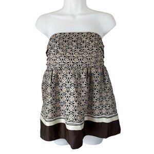 Banana Republic 100%‎ Silk Strapless Top Brown Floral 12P Petite